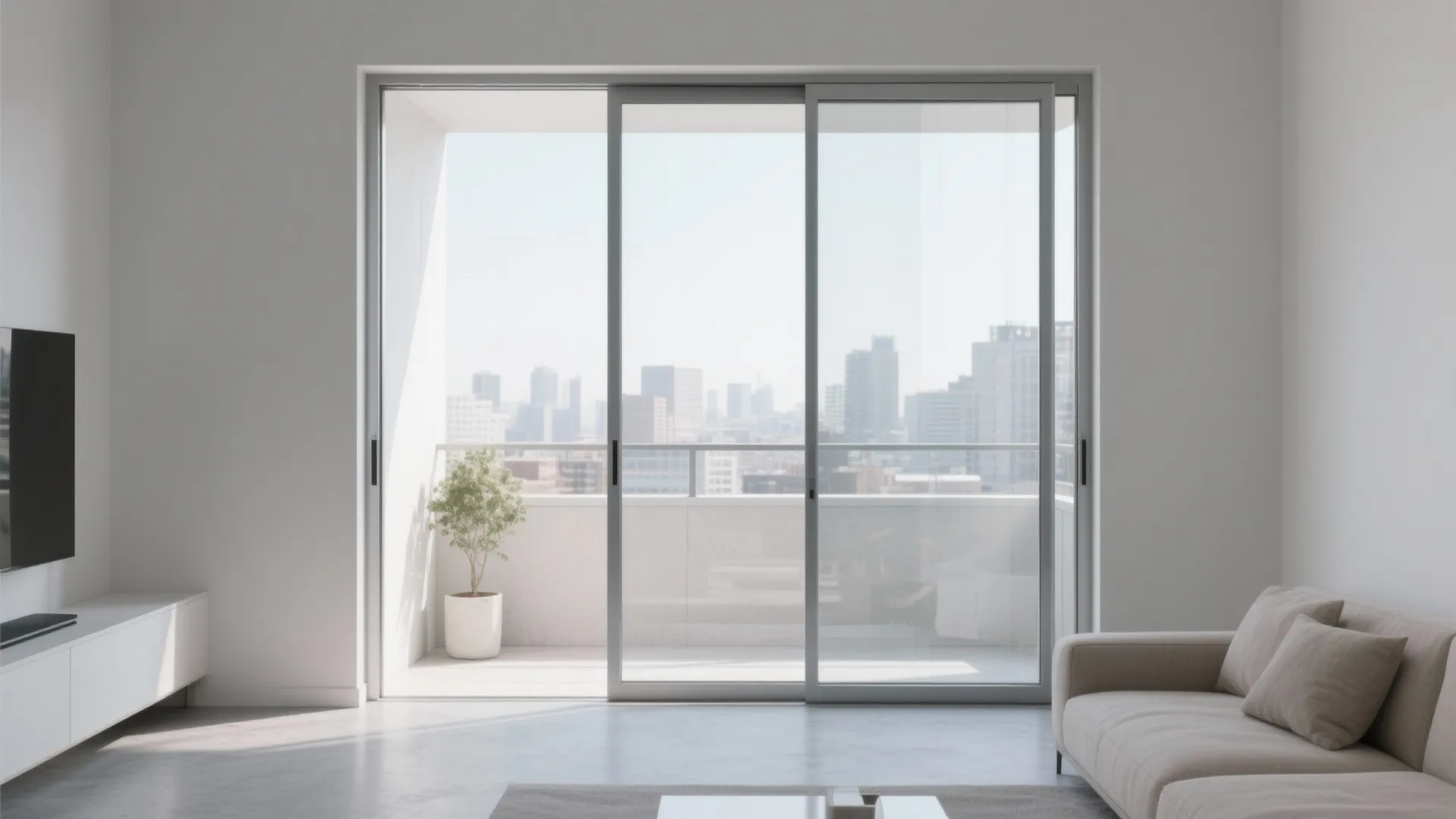 Ultra-slim aluminum double doors with floor-to-ceiling low-e glass maximize daylight.