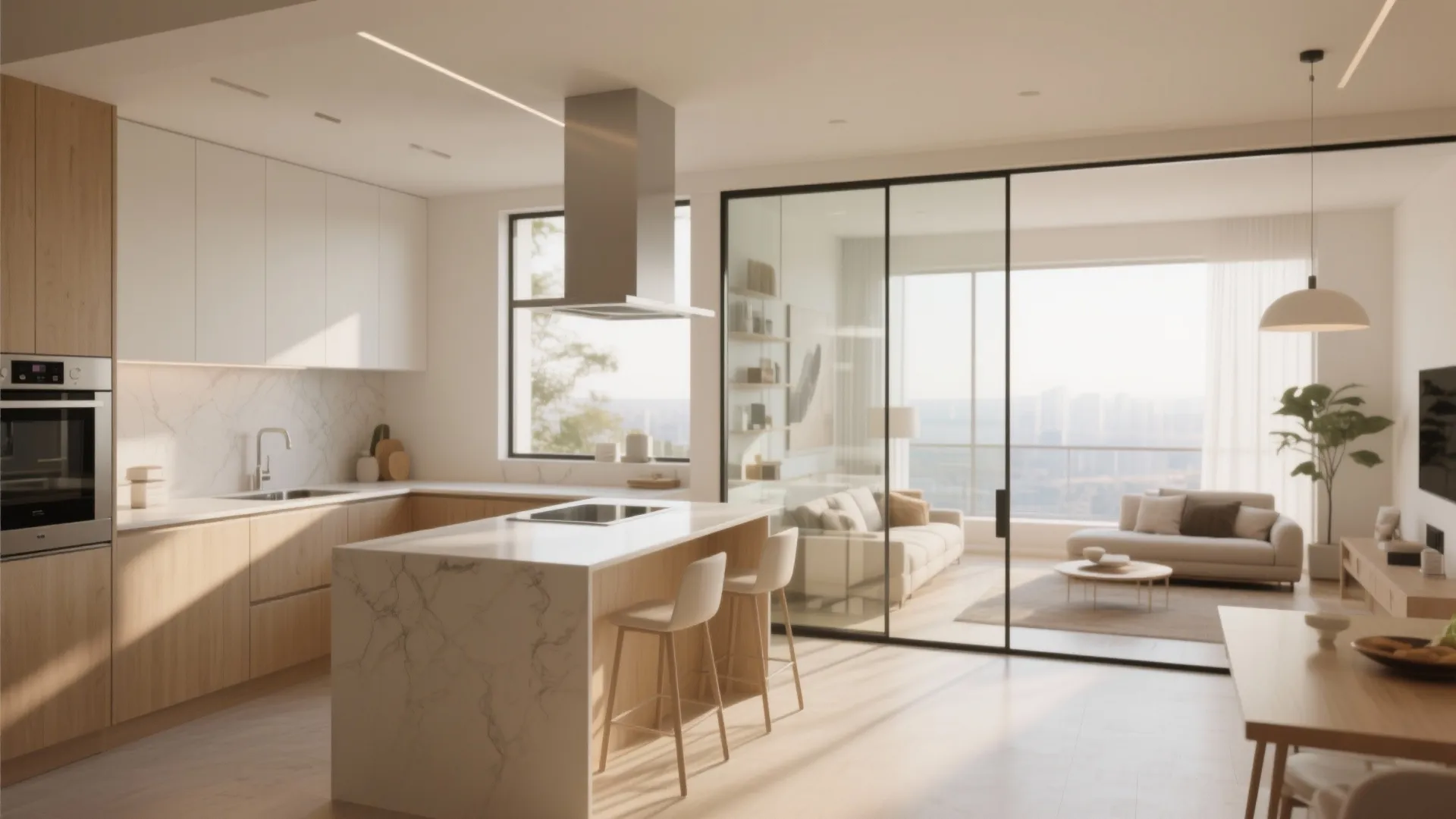 Frameless Glass Partitions for Open Kitchens