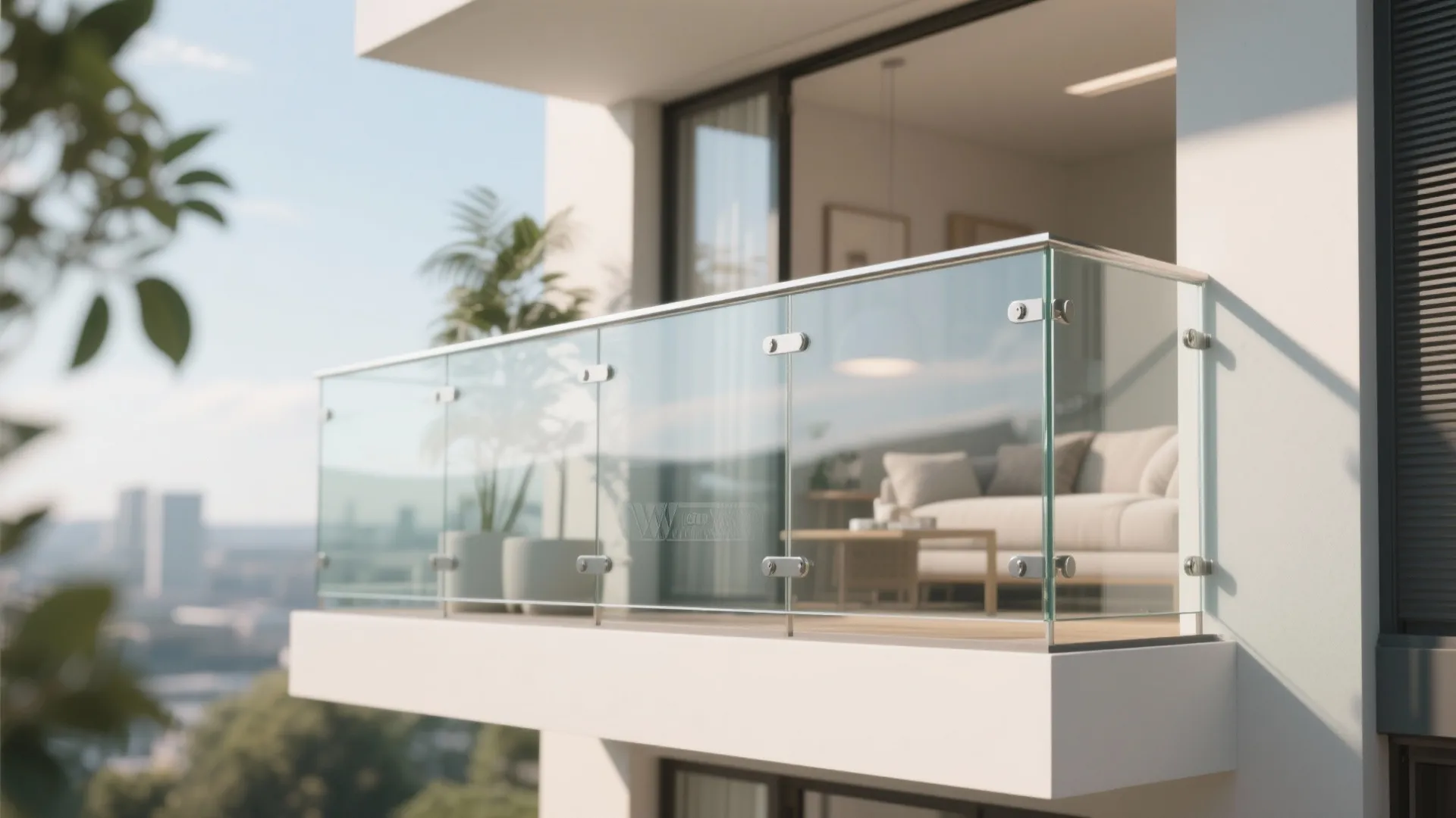 Frameless glass guardrail for daylight and wind control