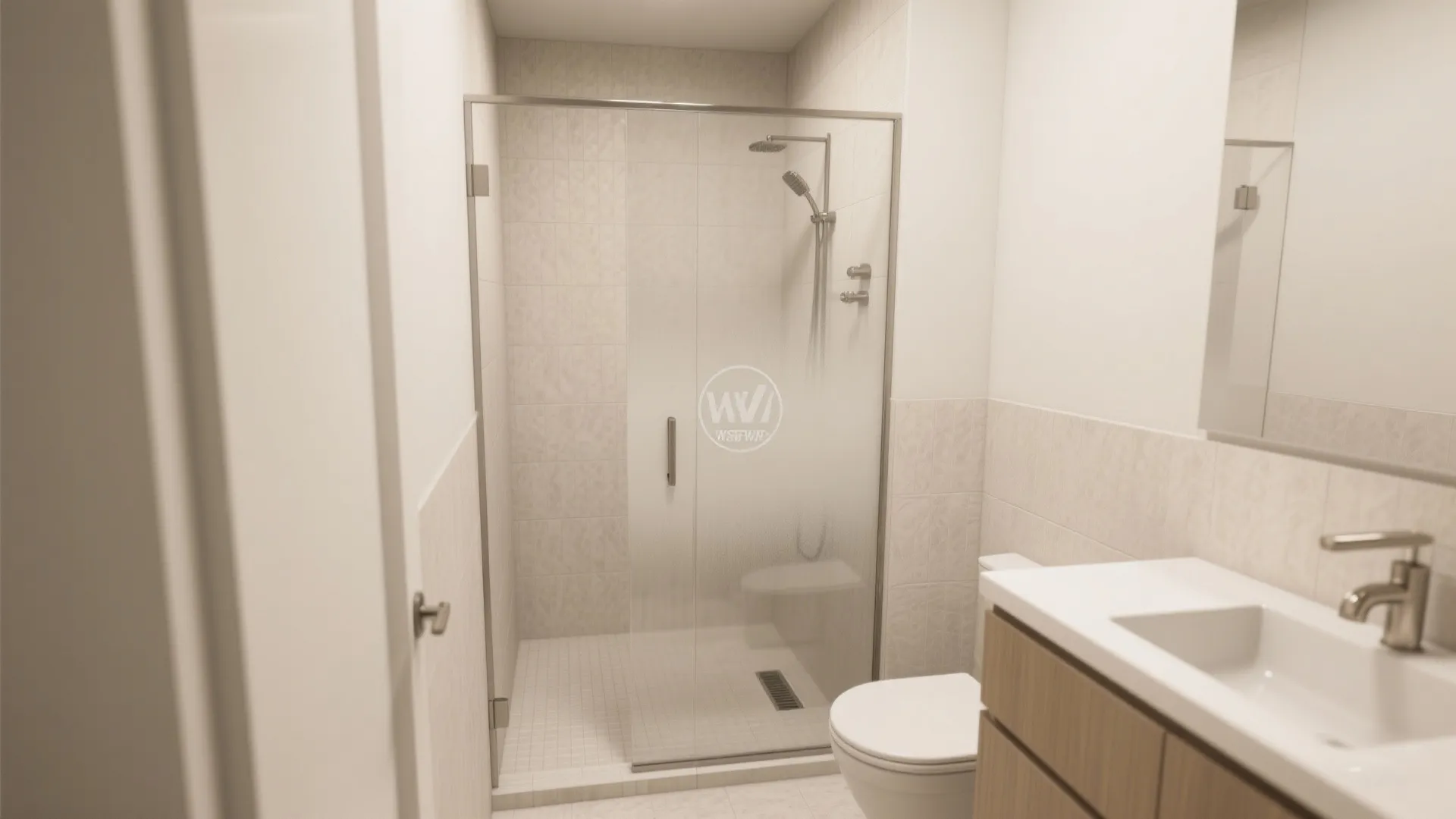 Frameless Glass Shower to Maximize Sight Lines