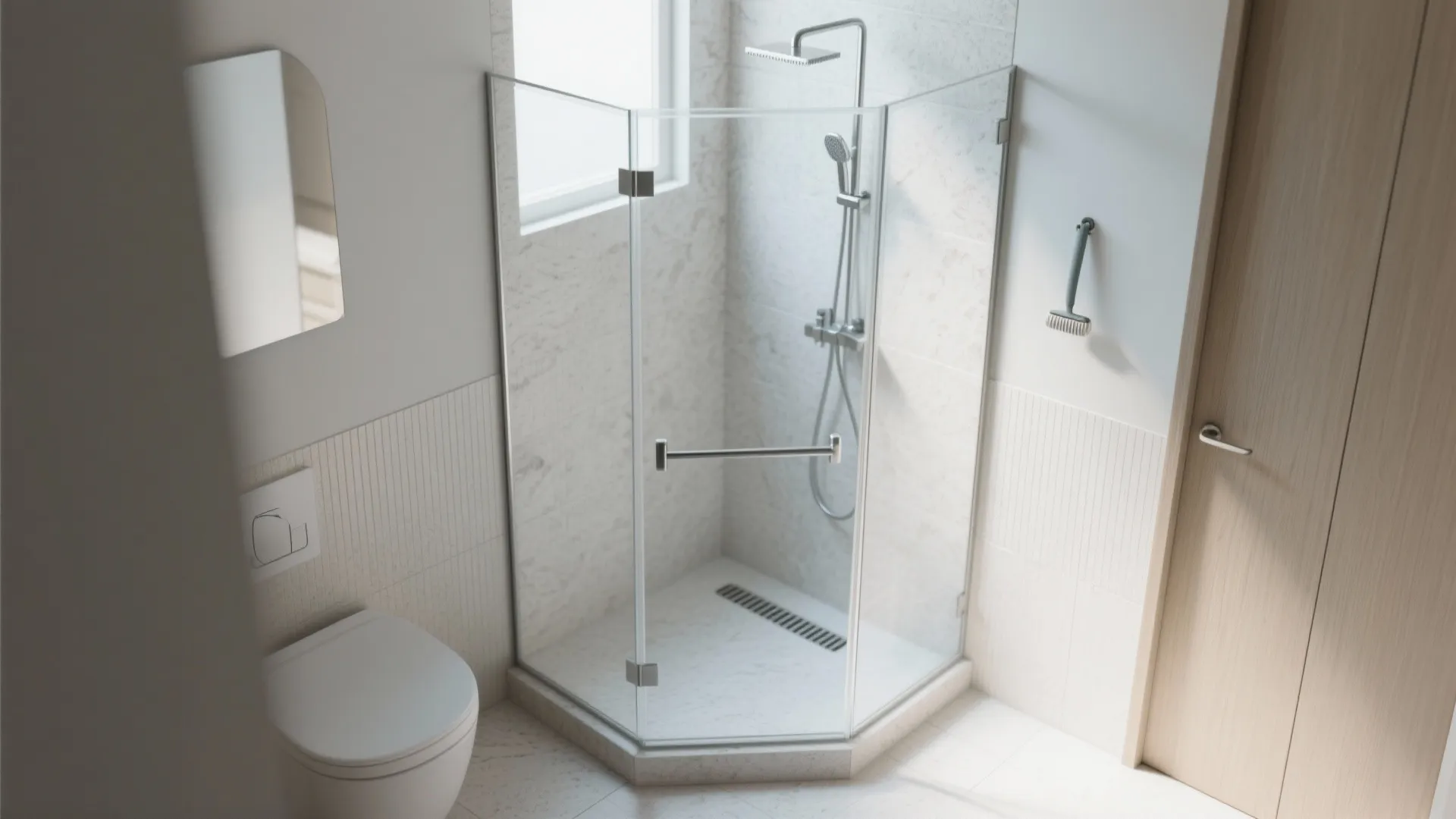 Frameless glass shower to open up sightlines