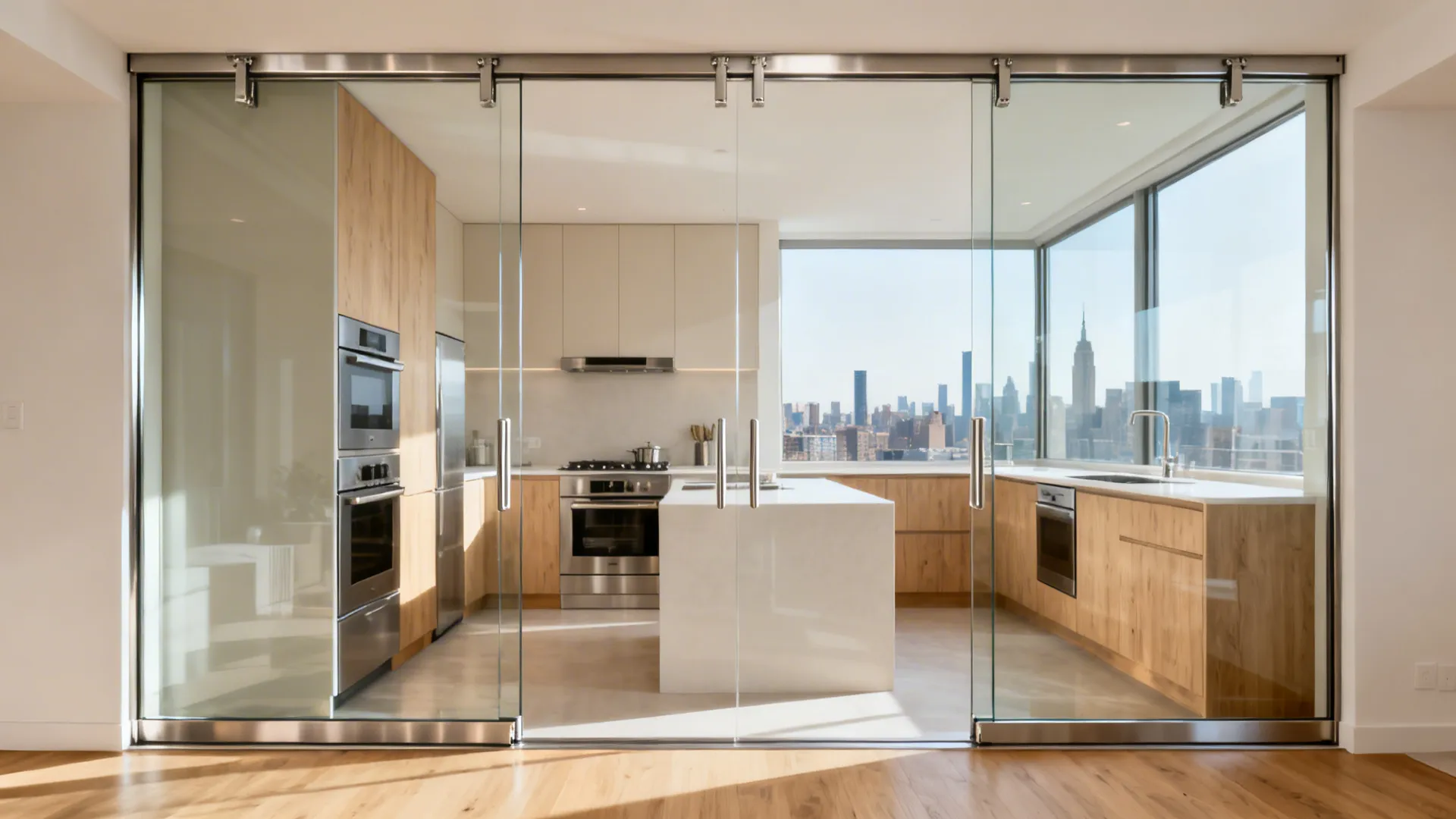 Frameless Glass Partition With Sliding Track