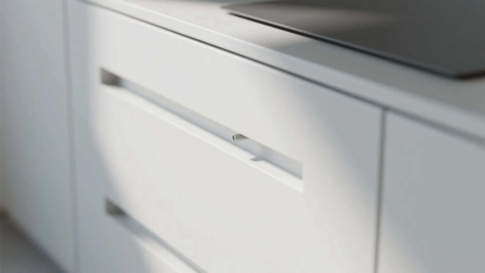 4. Frameless white cabinets with integrated handles