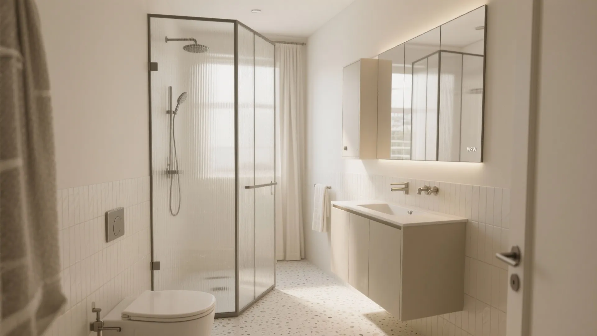 Frameless Glass Shower and Light Palette