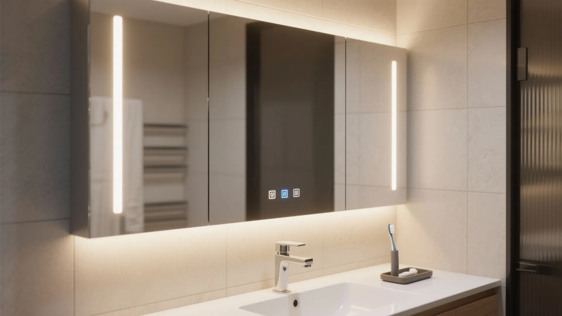 Frameless mirrored cabinet with integrated lighting