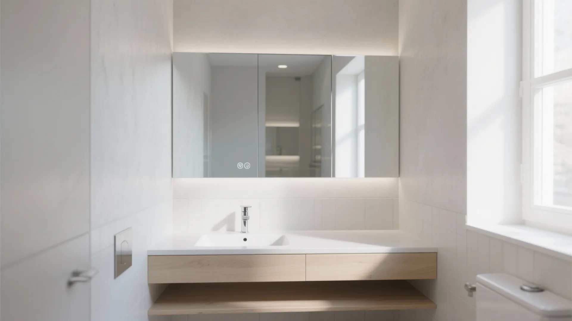Frameless, Oversized Mirror for Visual Expansion