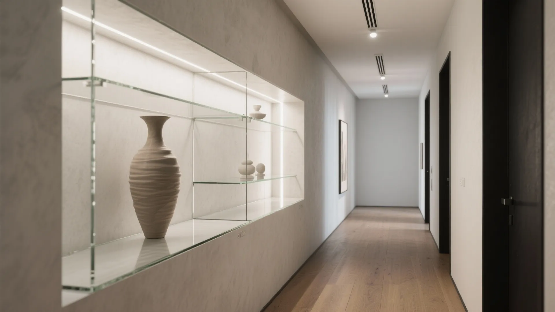 Recessed, Frameless Niche With Museum Lighting