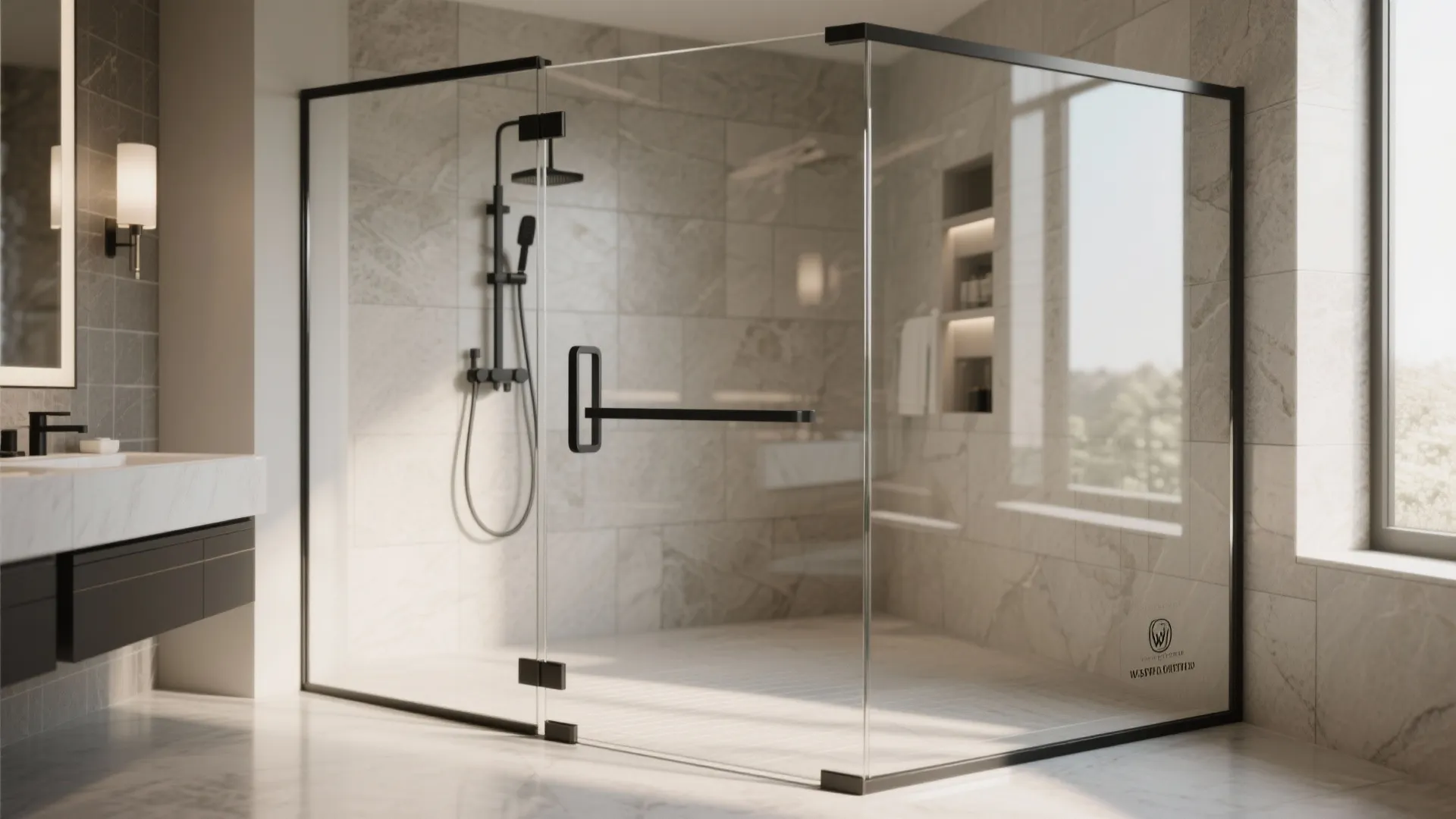 Frameless Pivot Shower Doors with Minimal Hardware