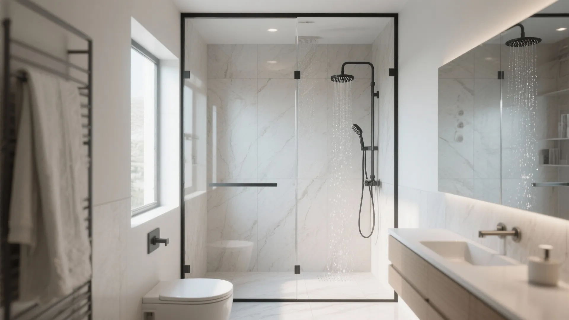 Walk-in showers with frameless glass
