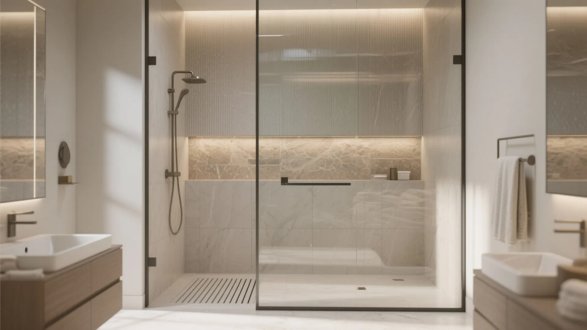 A frameless glass shower for openness and light