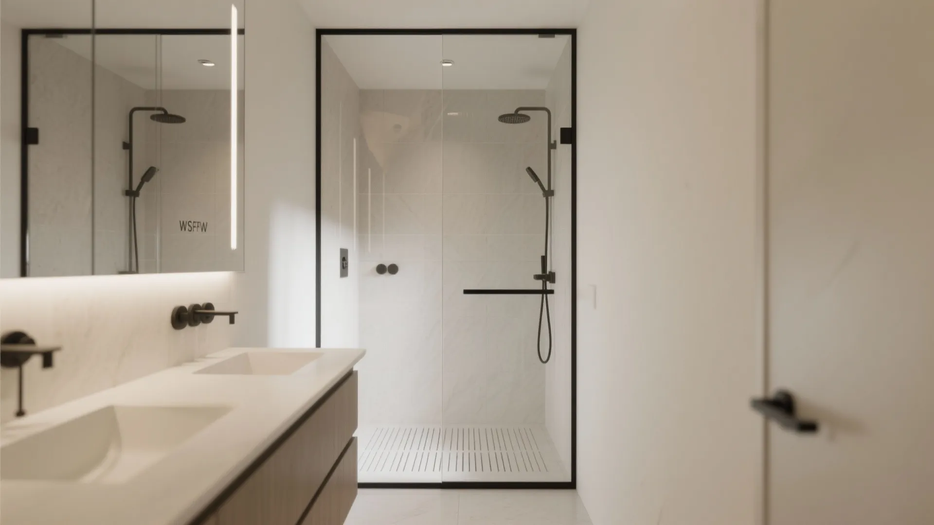 Frameless Glass Shower and Light-Bouncing Surfaces