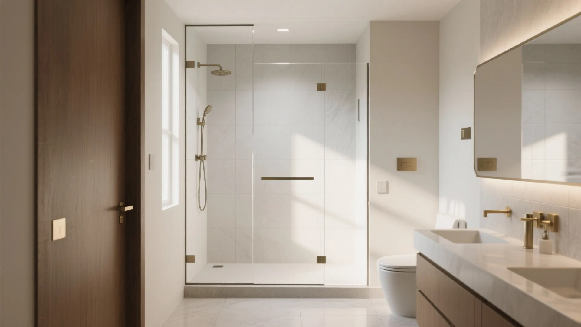 Frameless glass shower to open the room