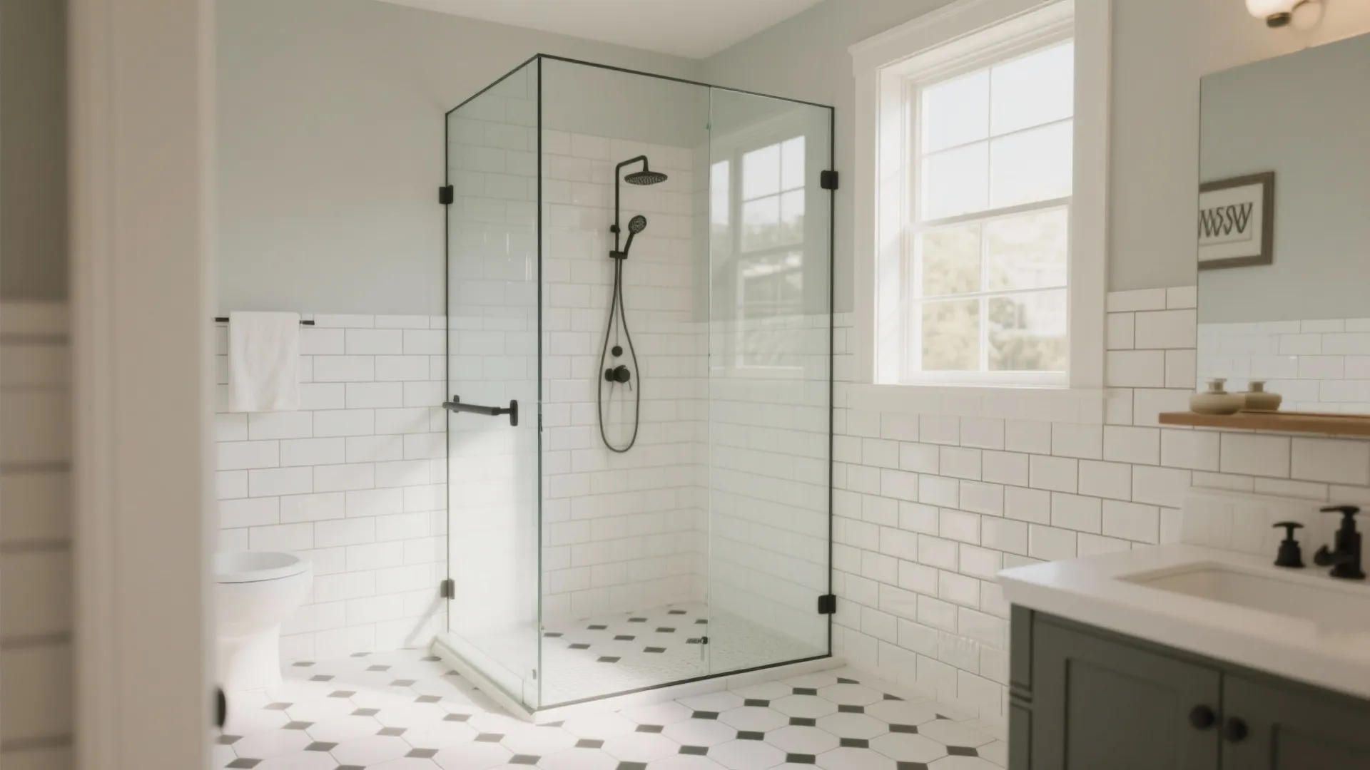 3. Frameless Glass Shower with Traditional Tile