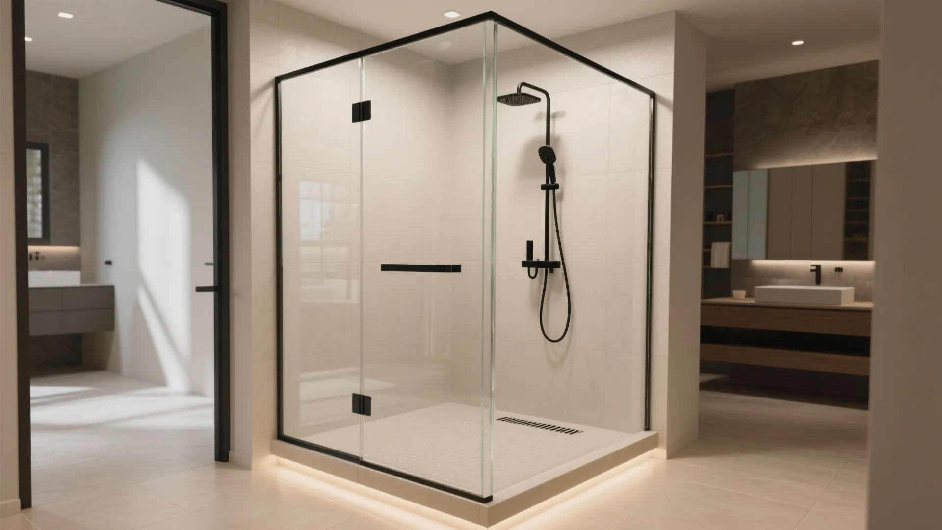 Walk-in shower with frameless glass