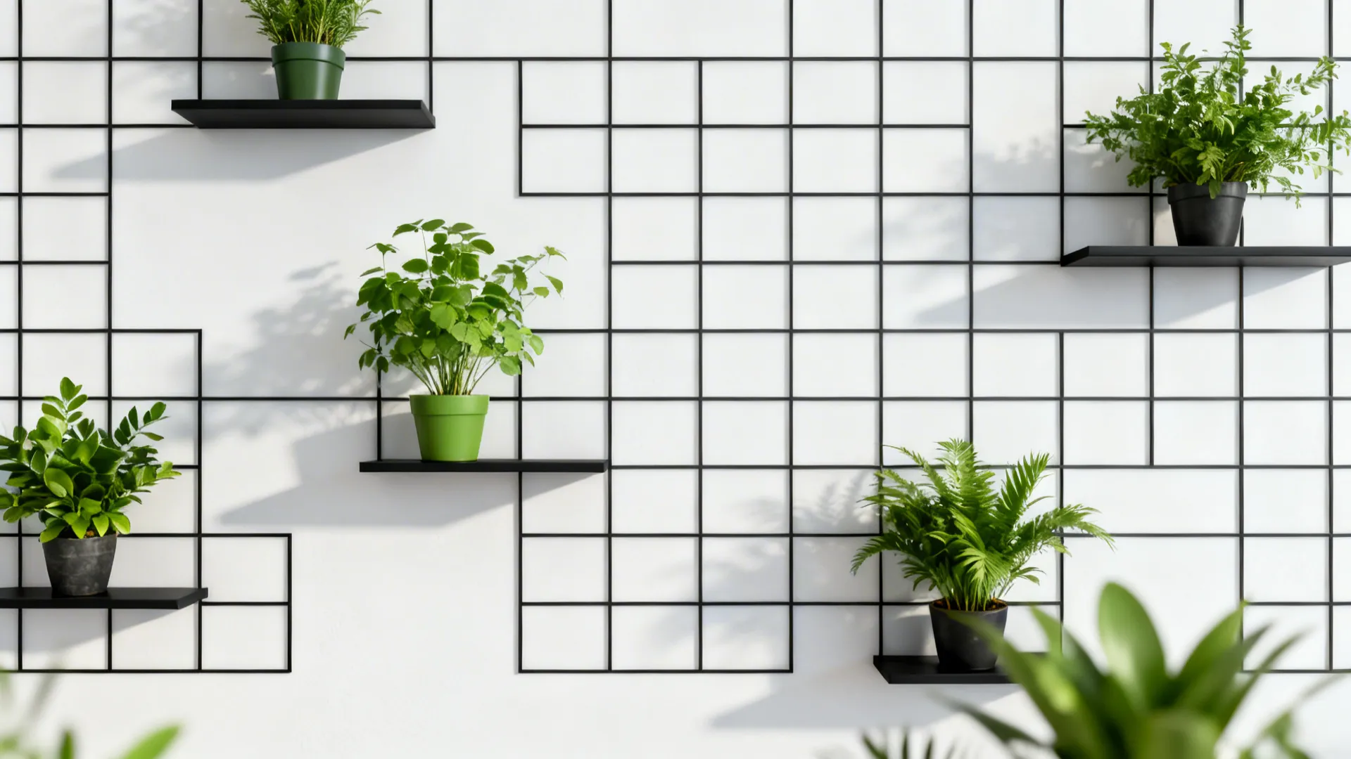 5. Minimalist black frames and living greenery grid