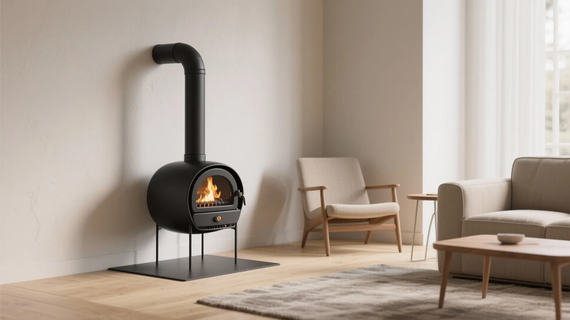 5) Compact freestanding gas stove on a slim plinth