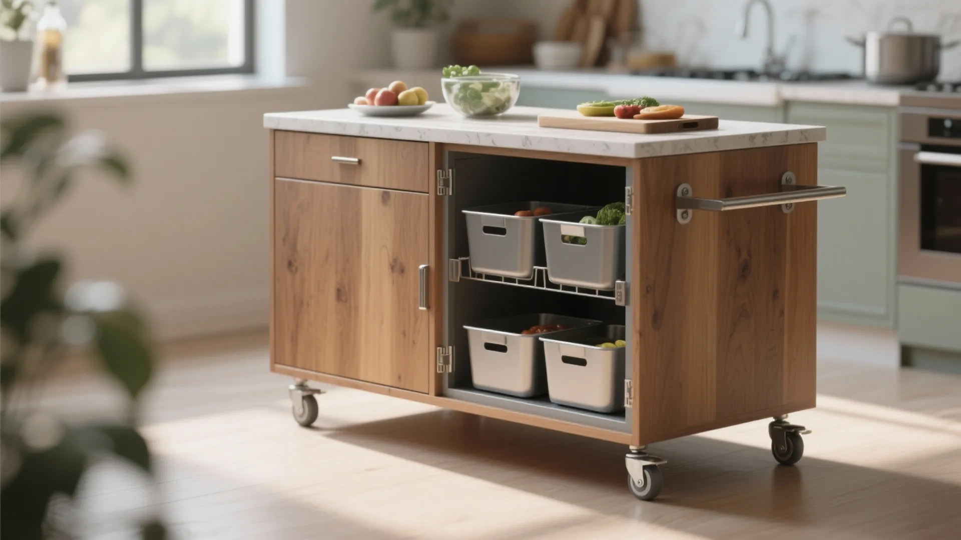4) Freestanding cabinet that doubles as prep station