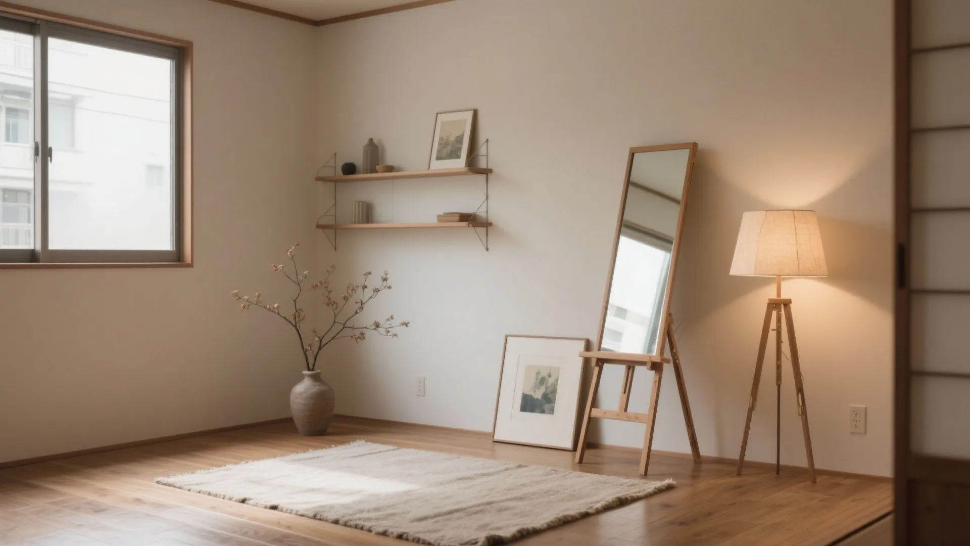 自立させる：イーゼル・立て掛け・モジュールシェルフ（日本都市の賃貸で）