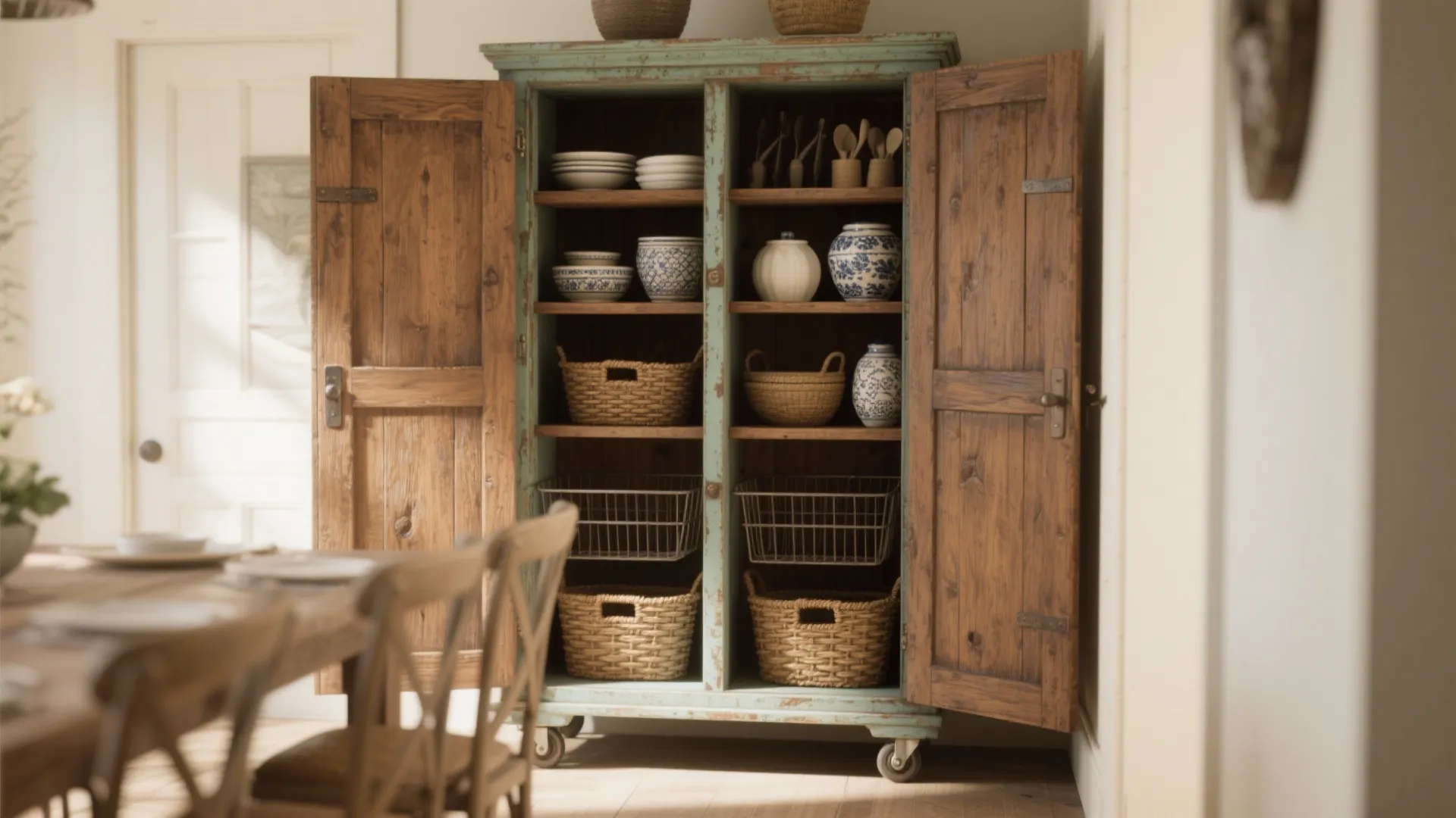 5. Freestanding Pantry Cabinet with Mixed Materials