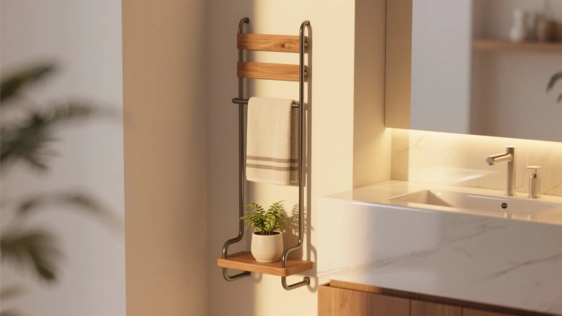 Freestanding Rack with Wood Accents