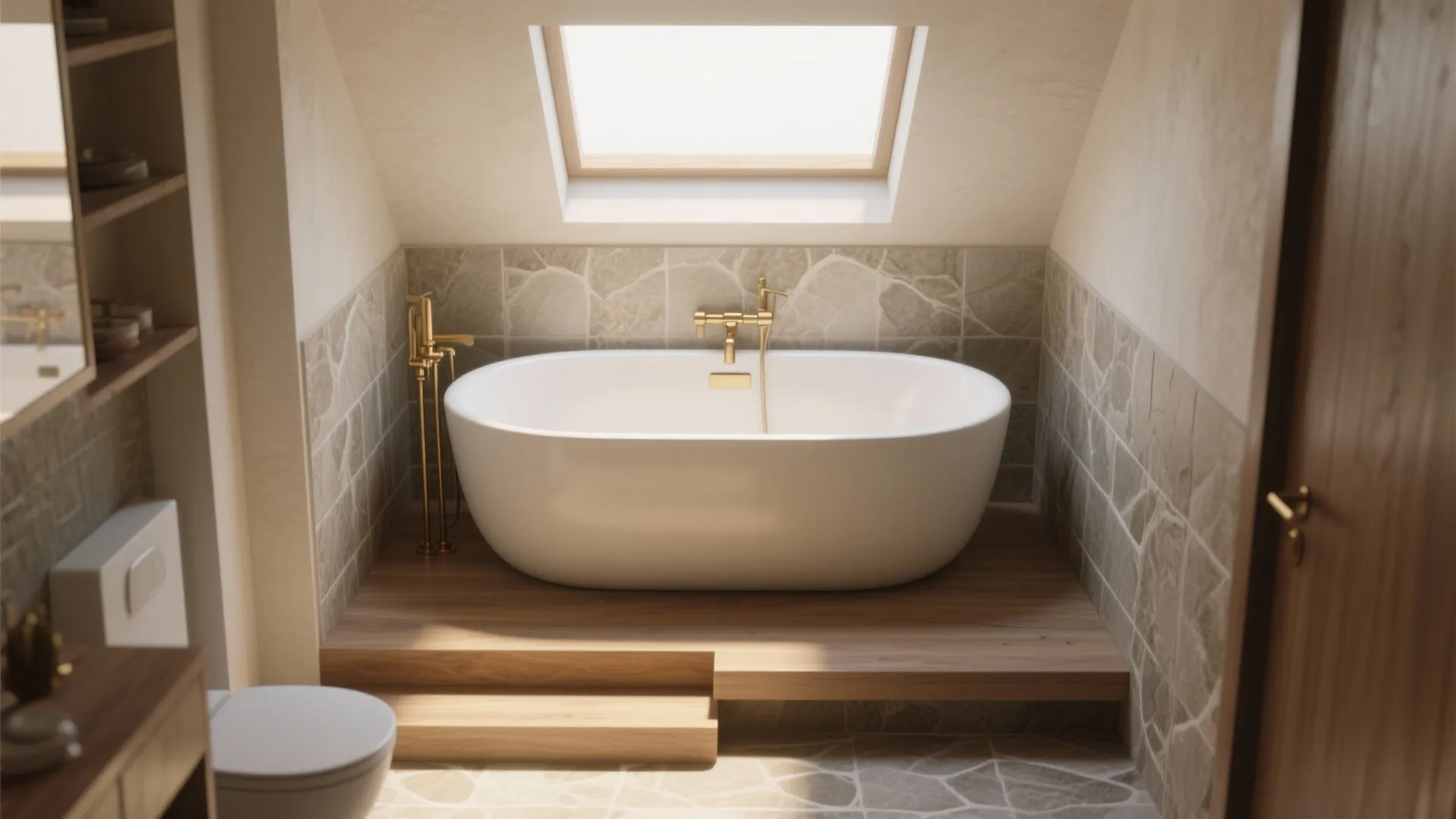 2. Small freestanding deep tub on a raised platform