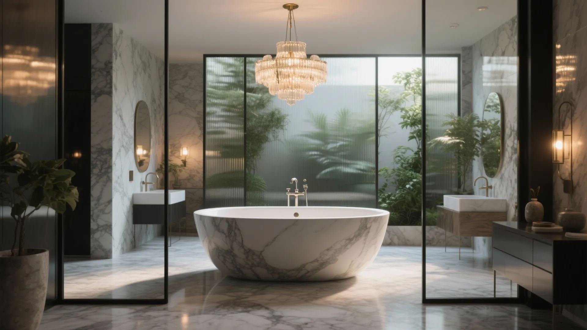 3. Freestanding Tub as a Centerpiece (with Privacy)