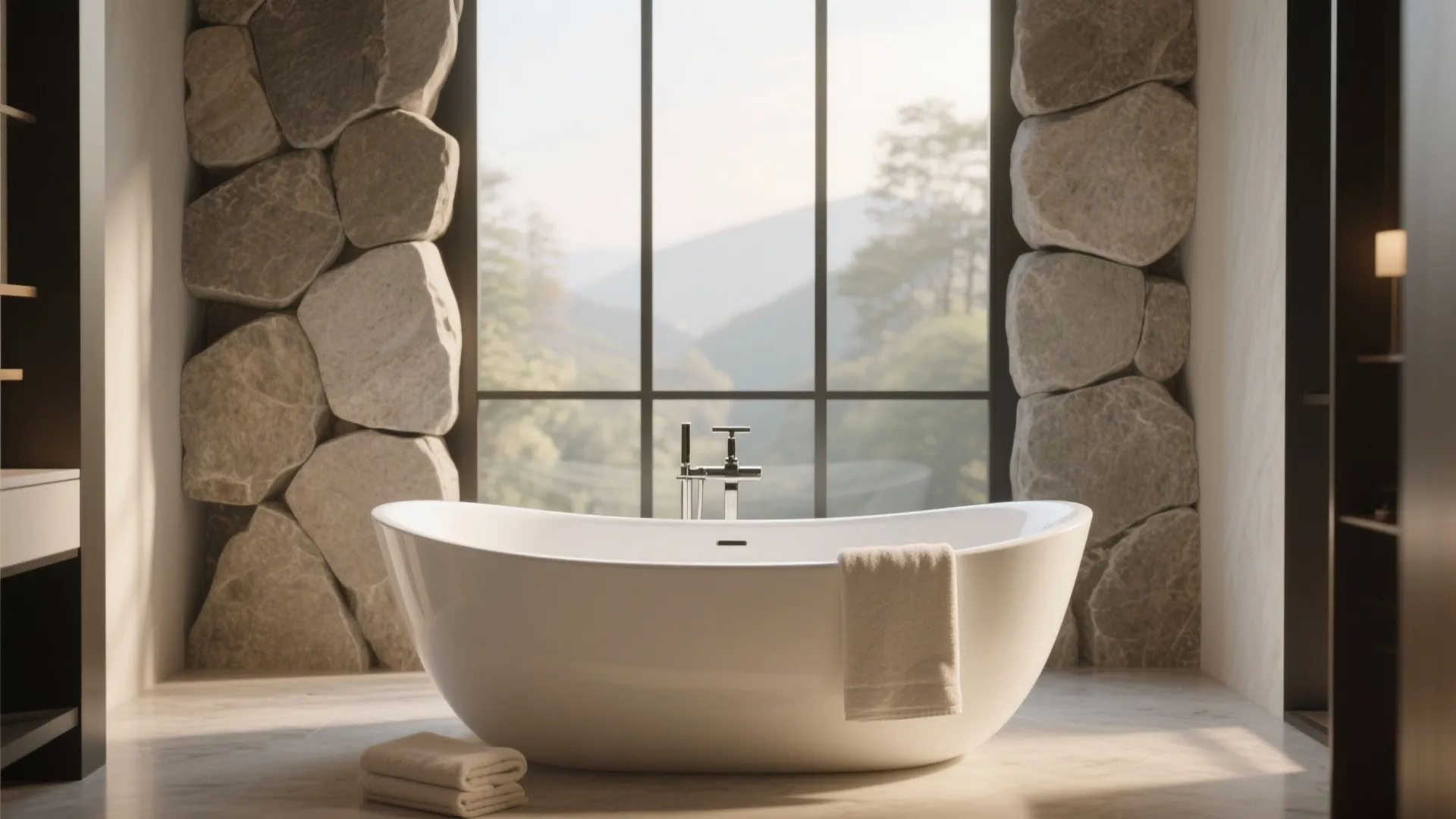1. Hotel-style freestanding tub with a view