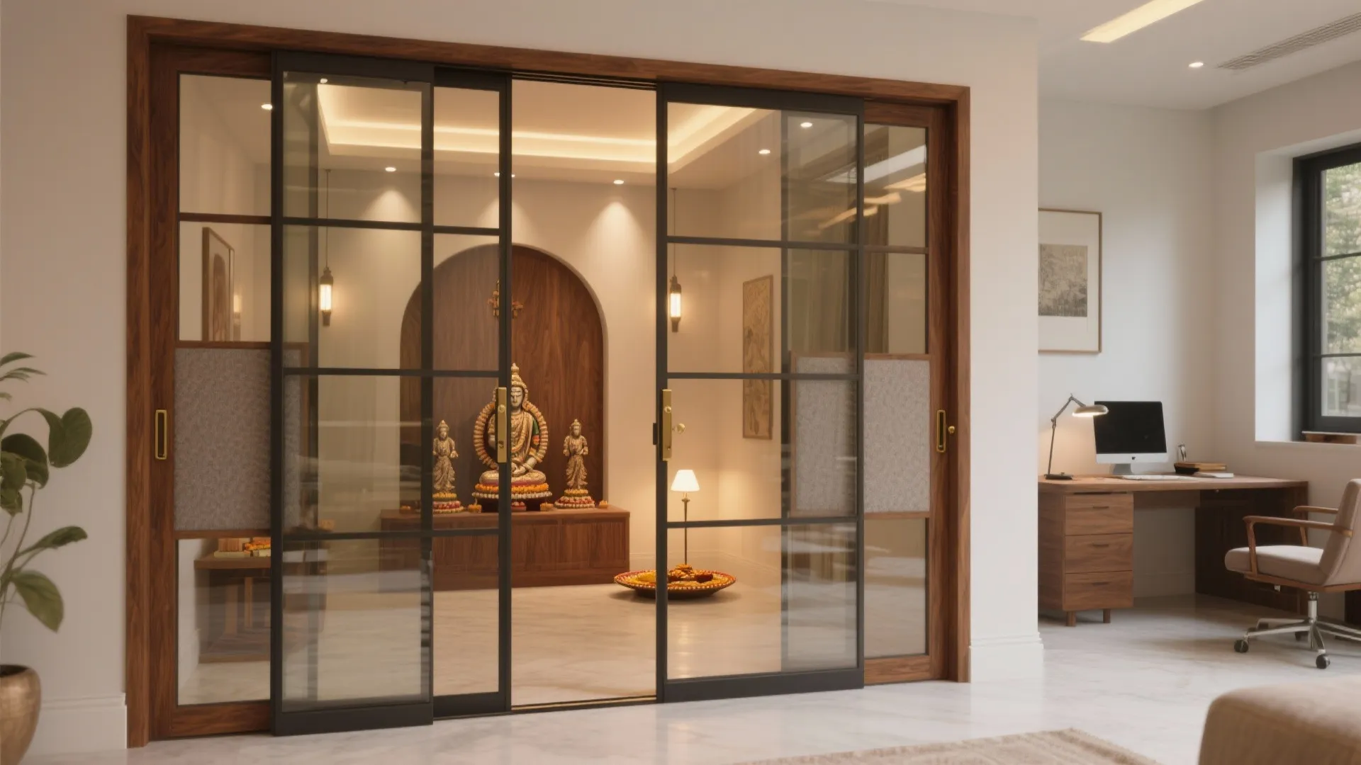 Glass-and-Wood French Doors with Acoustic Seals
