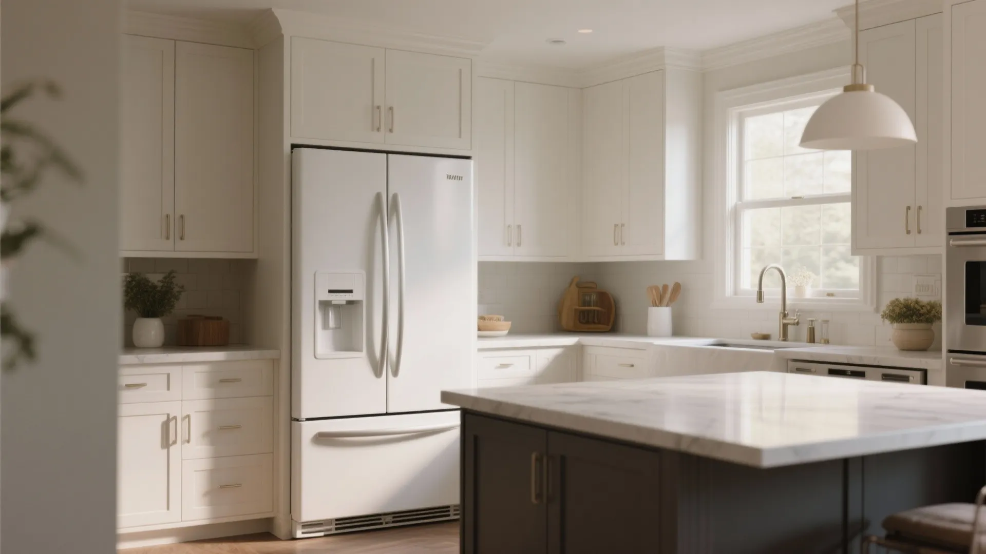 French door fridge with bottom freezer in a stylish kitchen