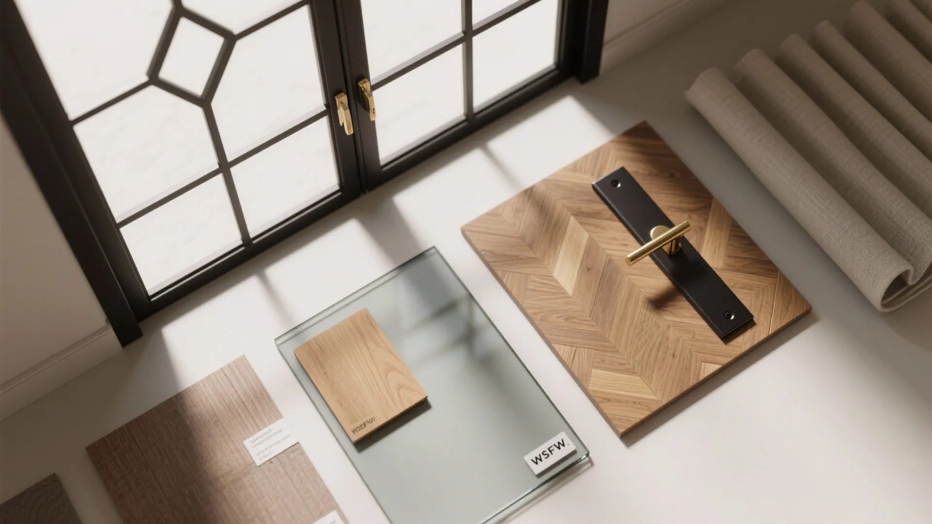 French doors with geometric grill patterns