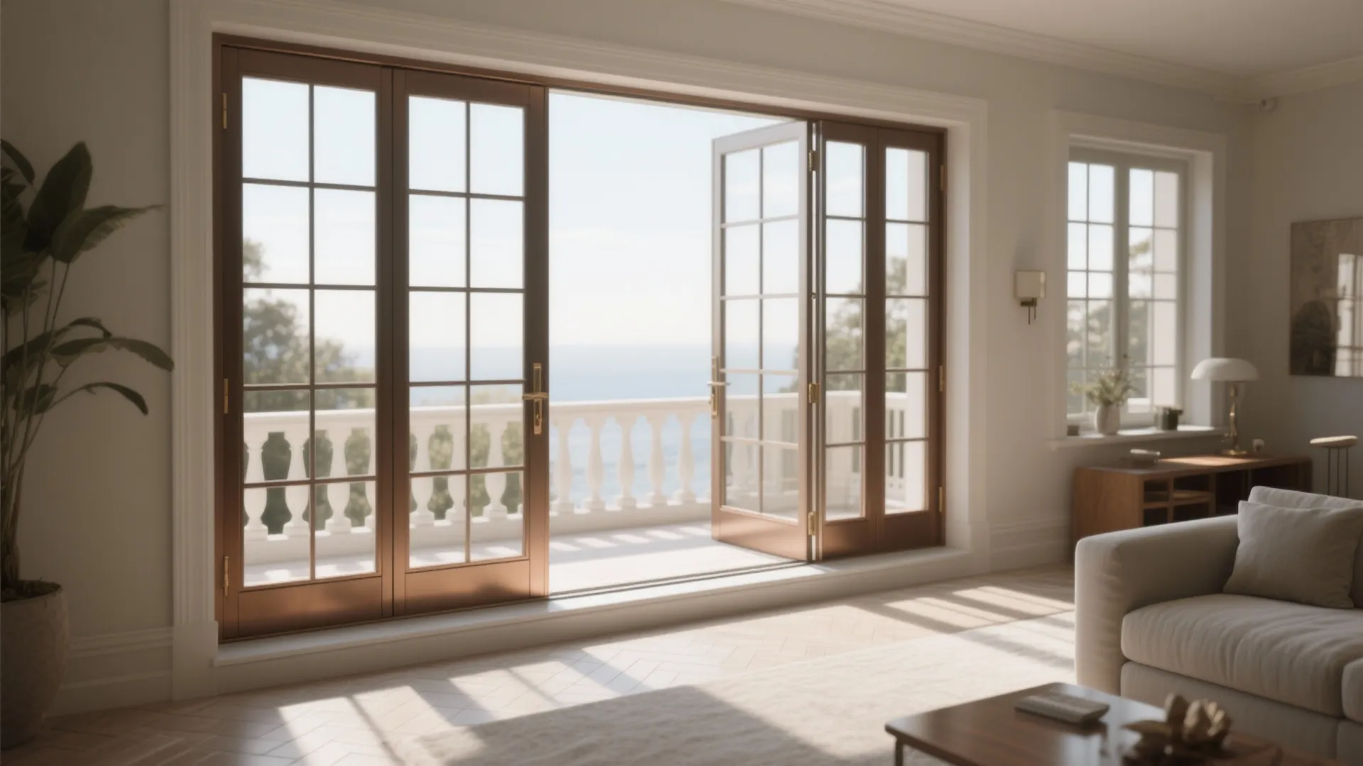 Full-height French doors to a Juliette rail