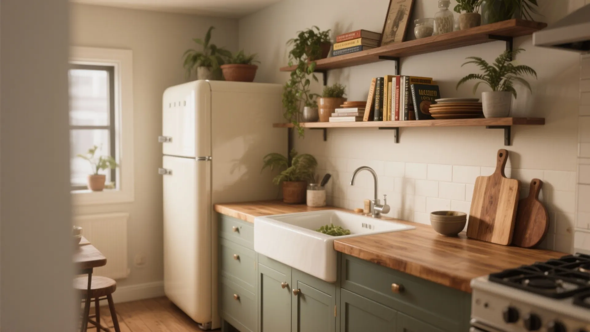 5. Make the fridge a multi-use element (end-of-counter or bookshelf top)