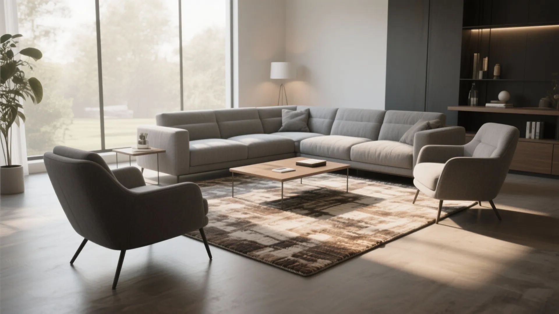 Rug placement beneath front legs of furniture in living room