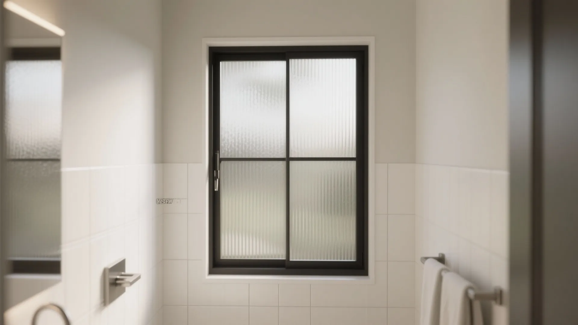 Frosted Glass + Minimal Vertical Bars for Light and Privacy