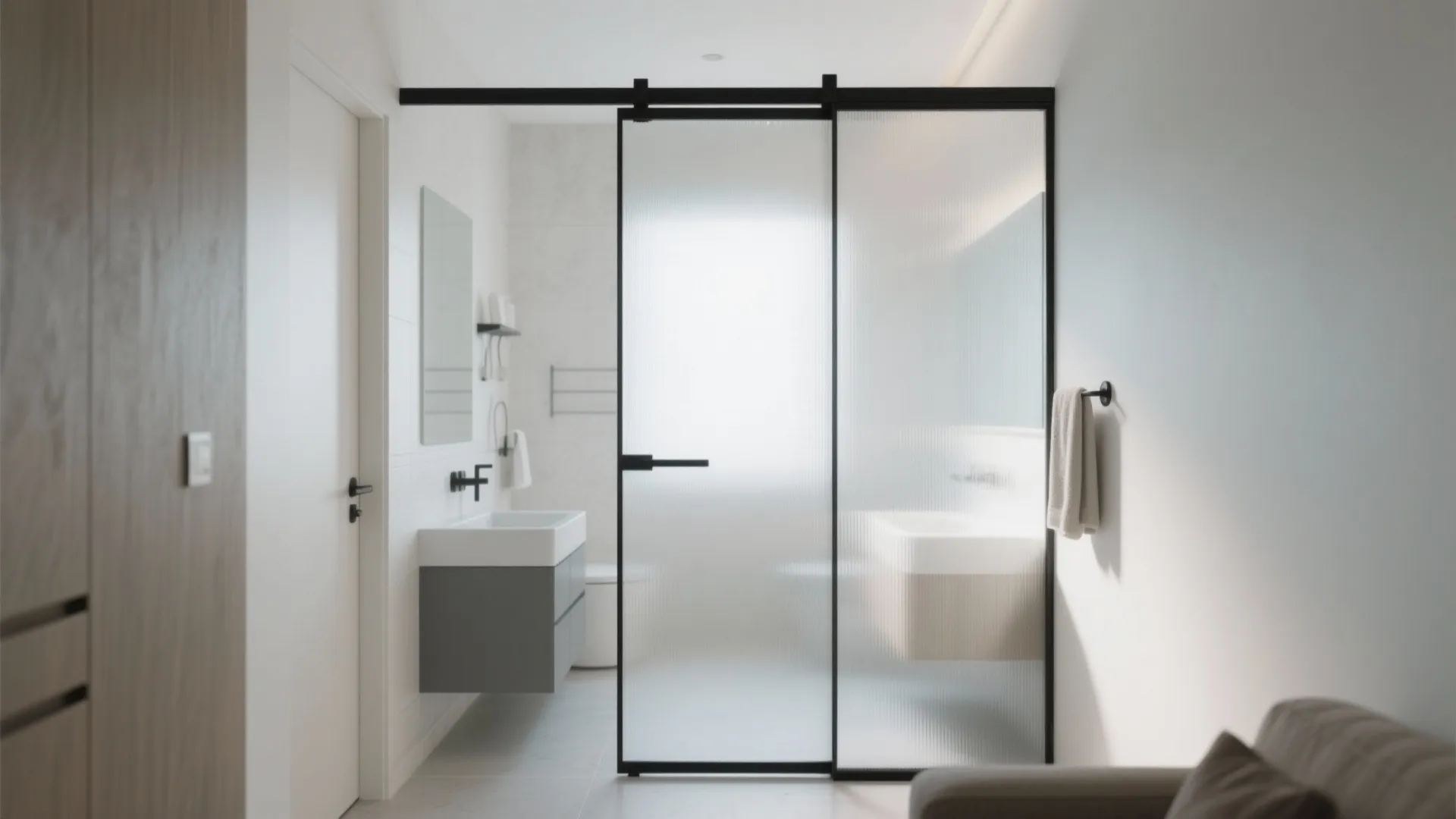 Frosted glass slider for daylight and privacy