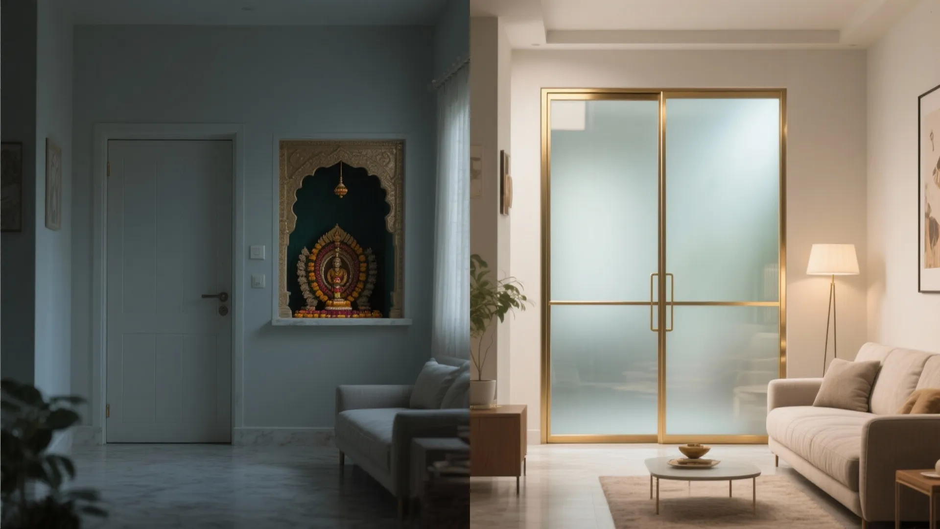 Frosted Glass with Brass Trims