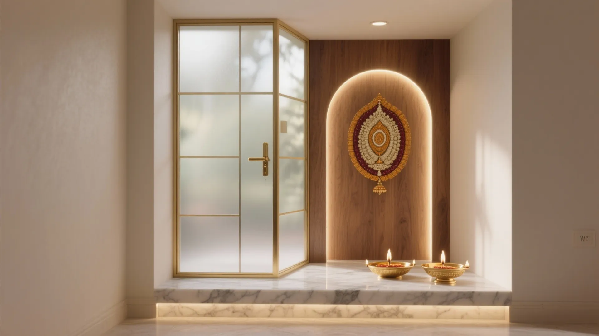 Frosted Glass with Brass Trims