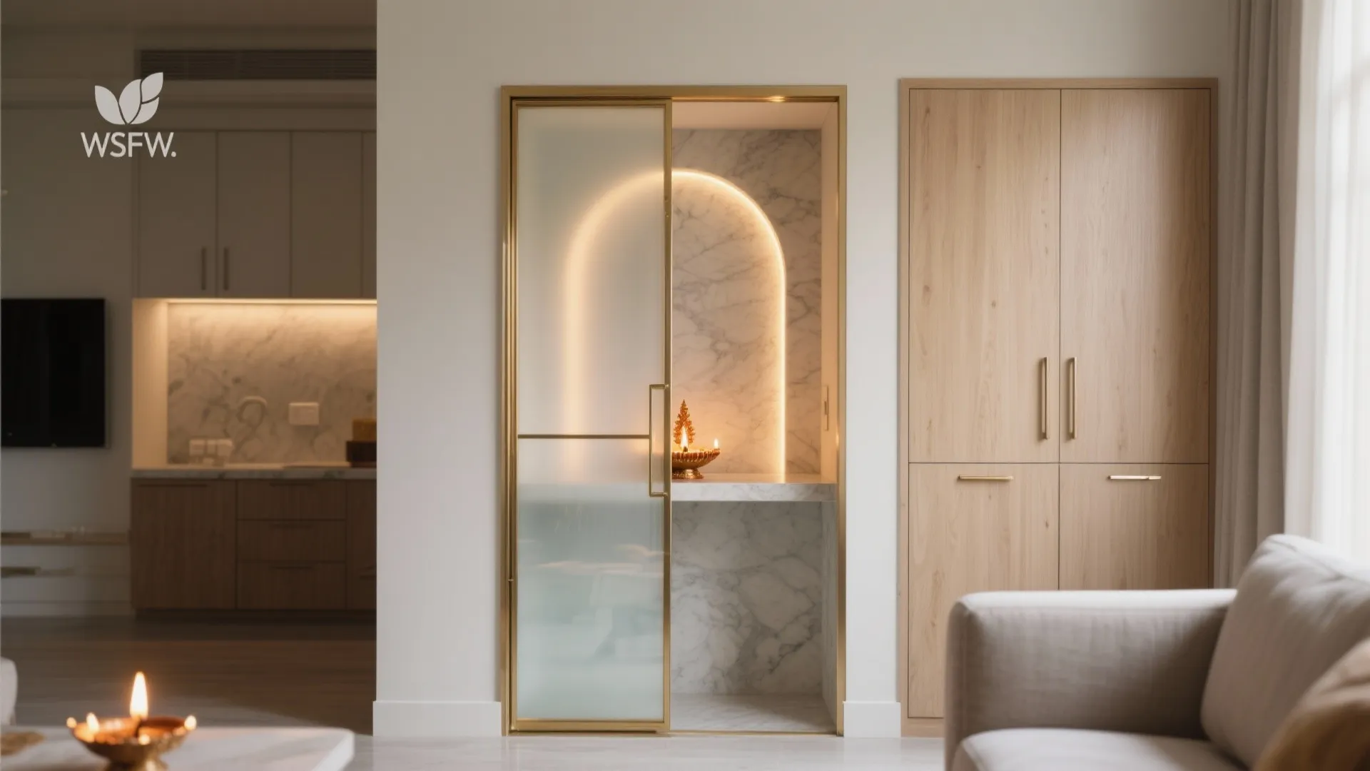 Frosted Glass with Brass Trim