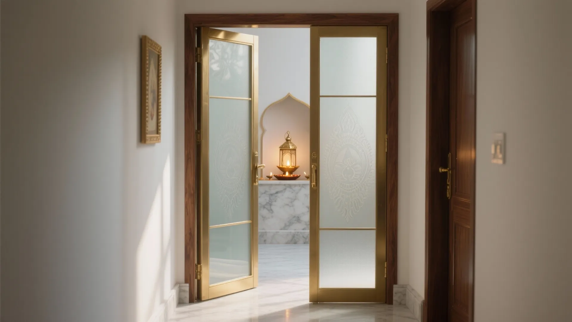 Frosted Glass with Warm Metal or Teak Frames