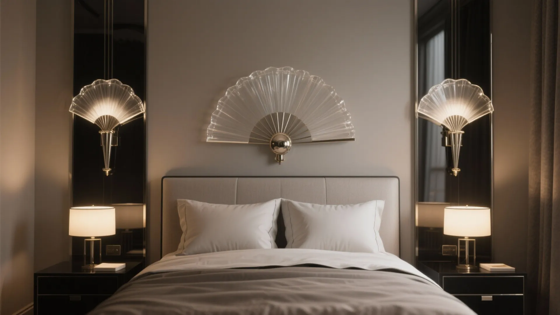 2. Frosted Glass Fan-Shaped Sconces in Bedrooms