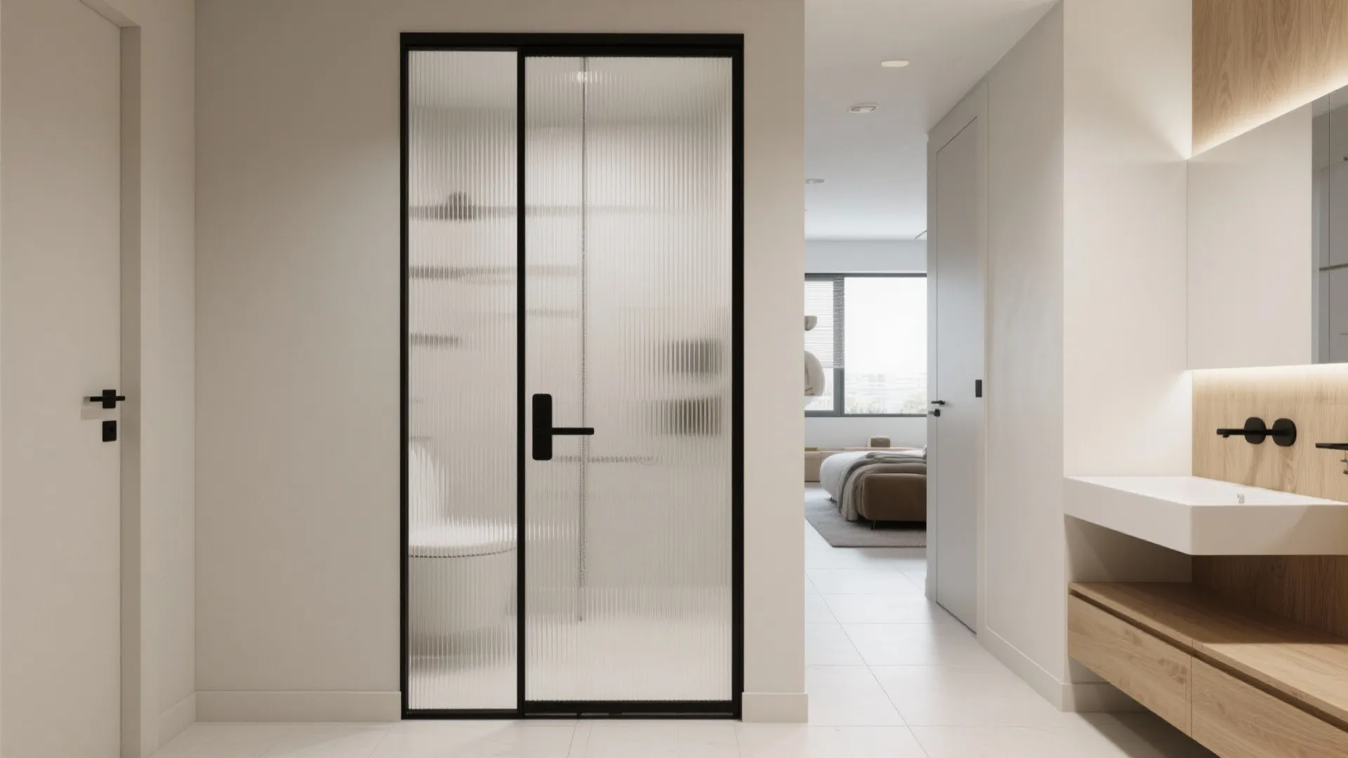 Frosted or Fluted Glass Doors That Borrow Light