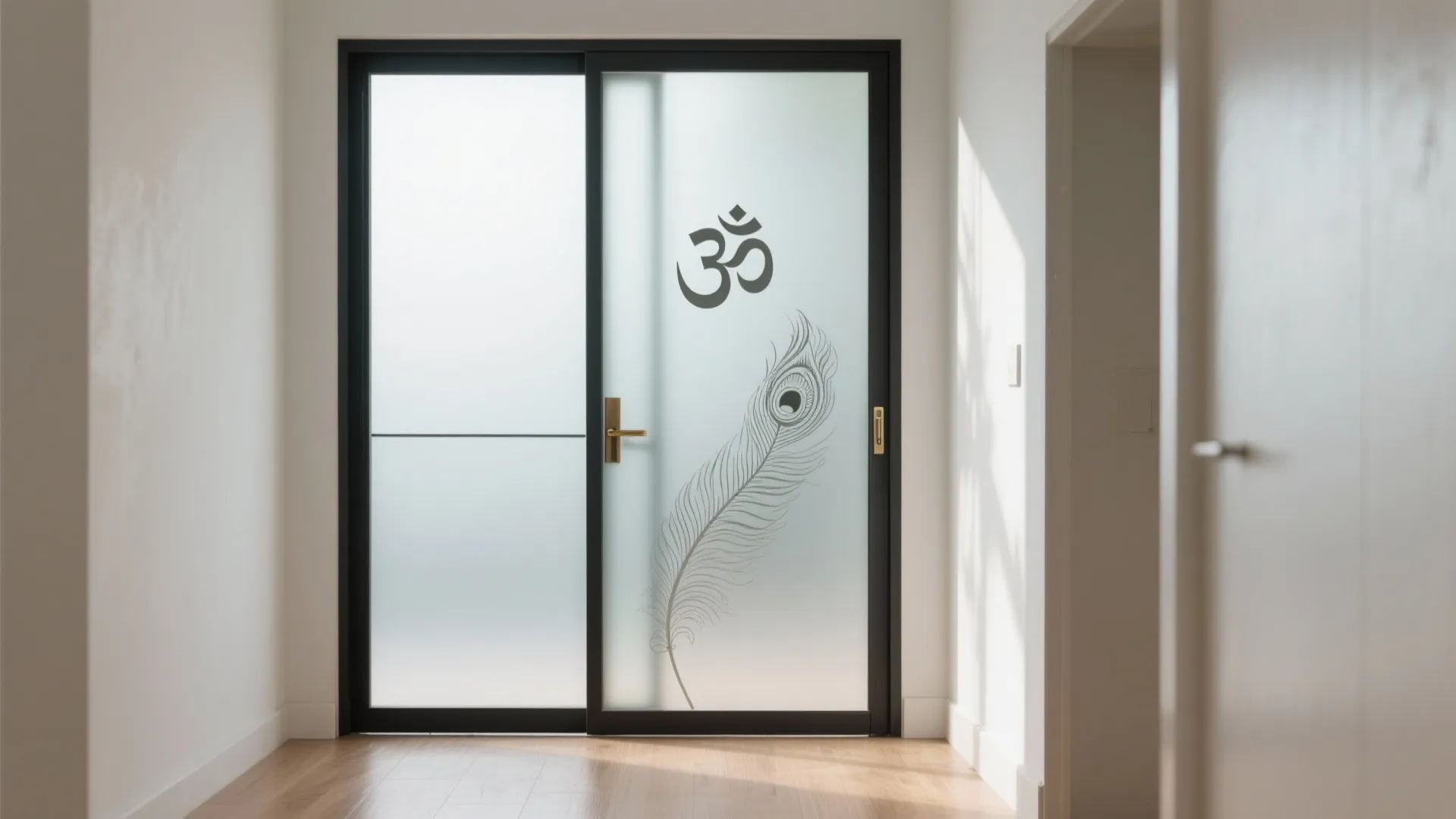 Idea 2: Frosted sliding glass with sacred etching