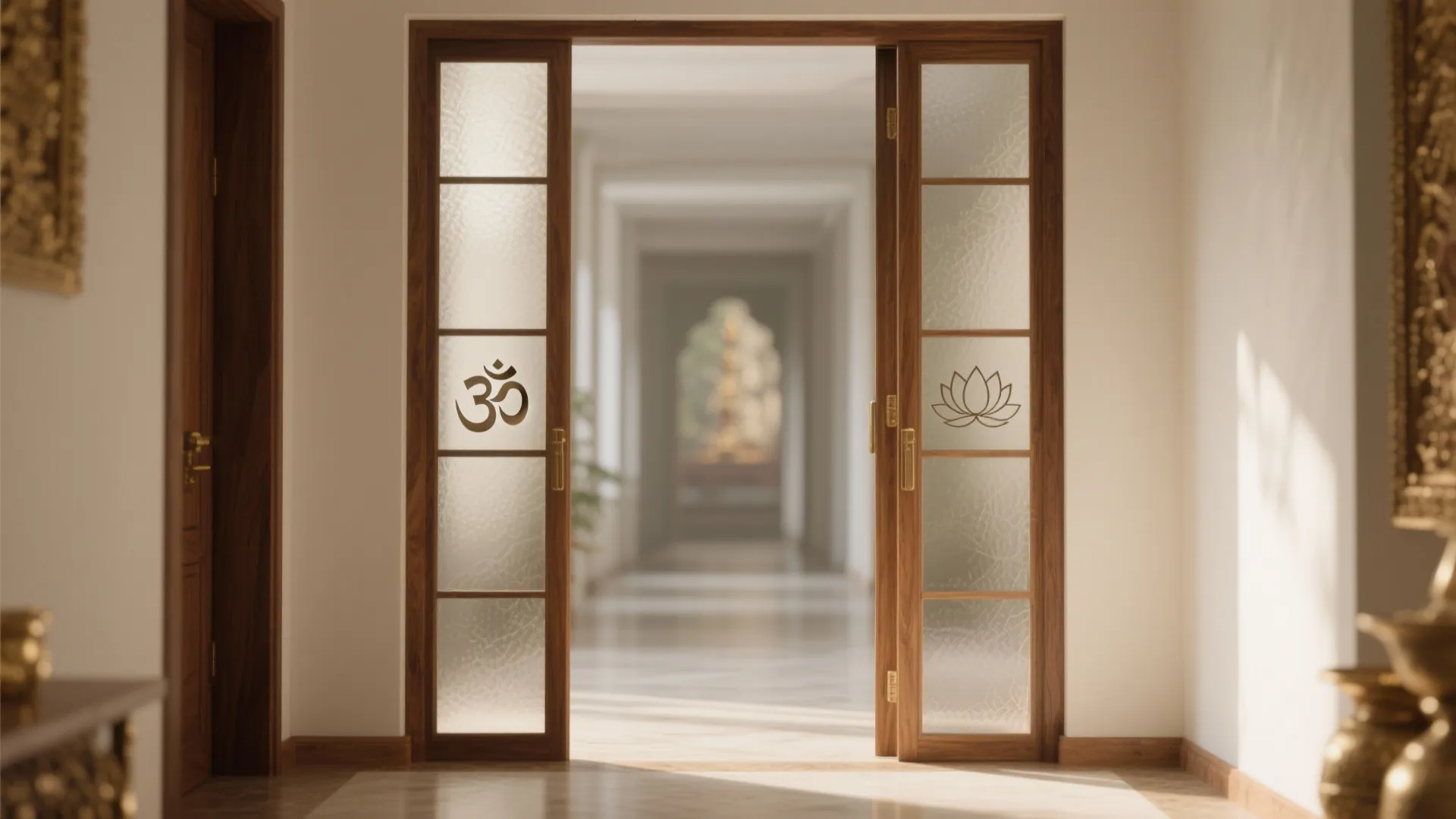 Frosted glass panels for a serene mandir