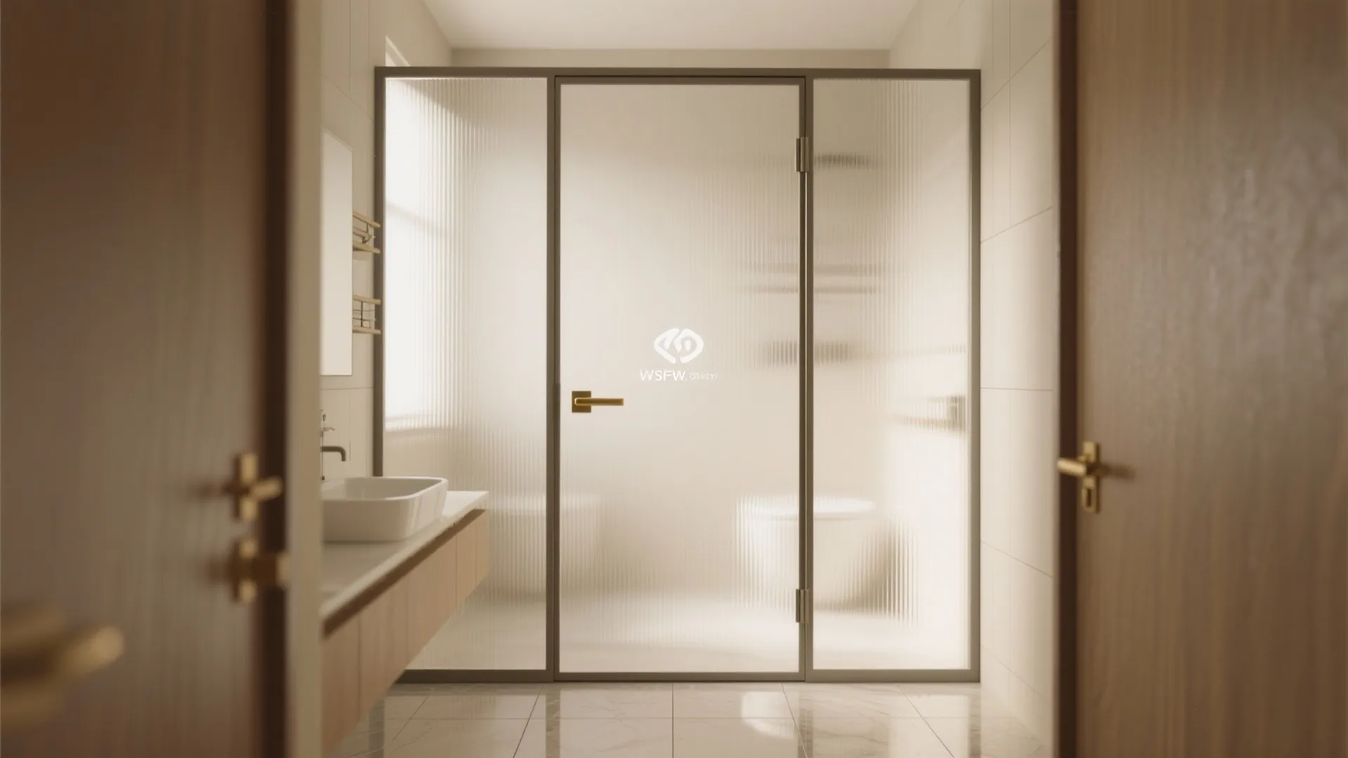 Frosted Glass Swing Doors to Brighten Small Baths