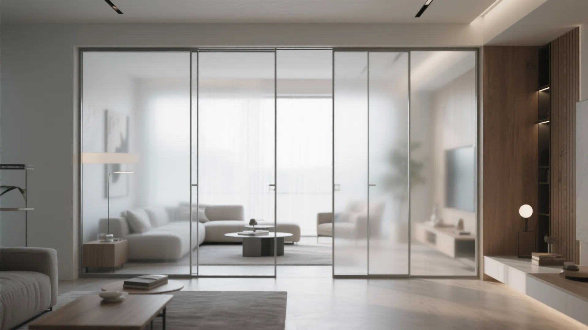 3. Sliding frosted glass panels that keep light while adding privacy