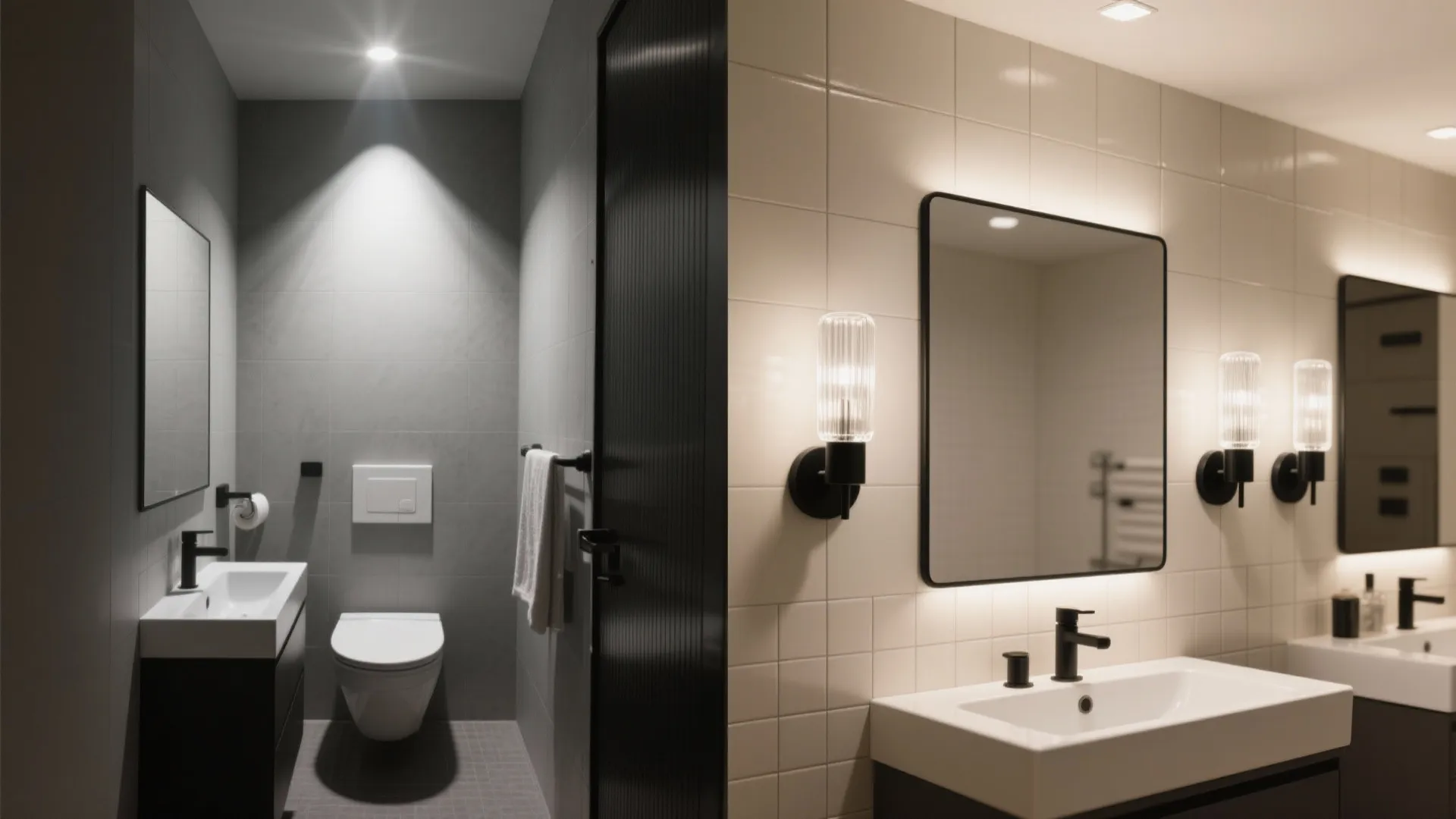 3. Matte black sconces with frosted glass for diffused light