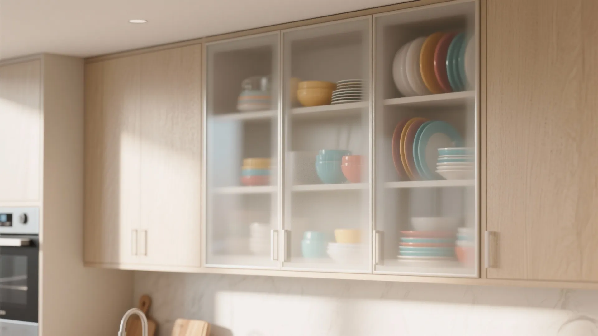 1. Glass-Front Doors with Frosted Finish