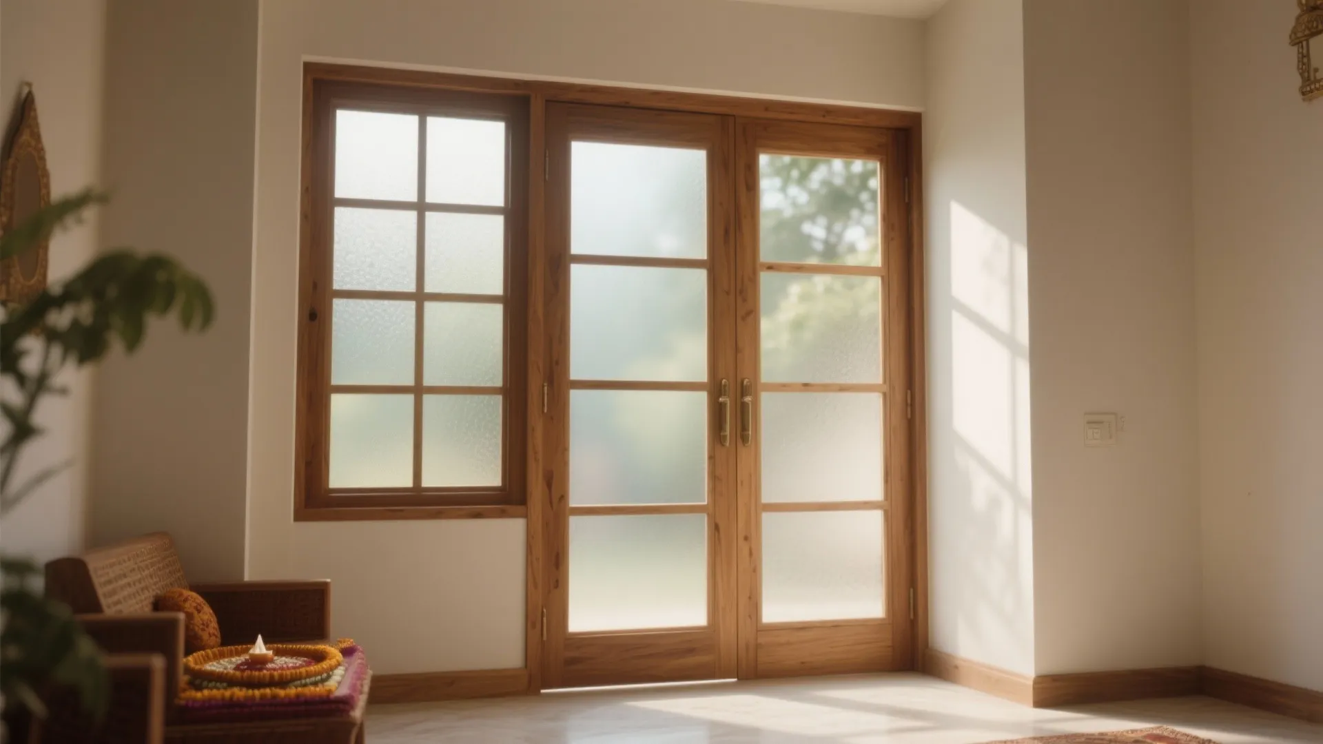 Frosted Glass Panels with Wooden Frame