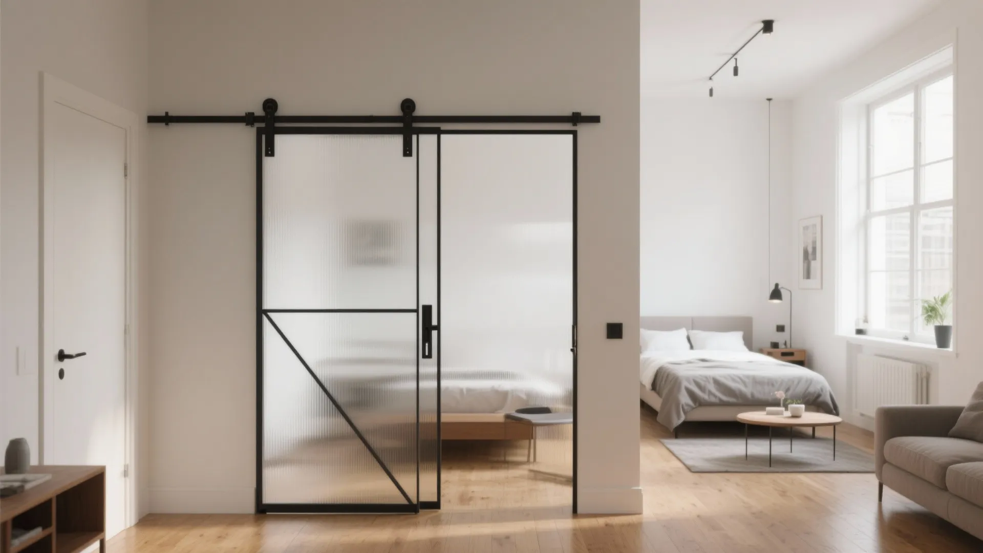 2. Frosted Glass Barn Door for Light Sharing