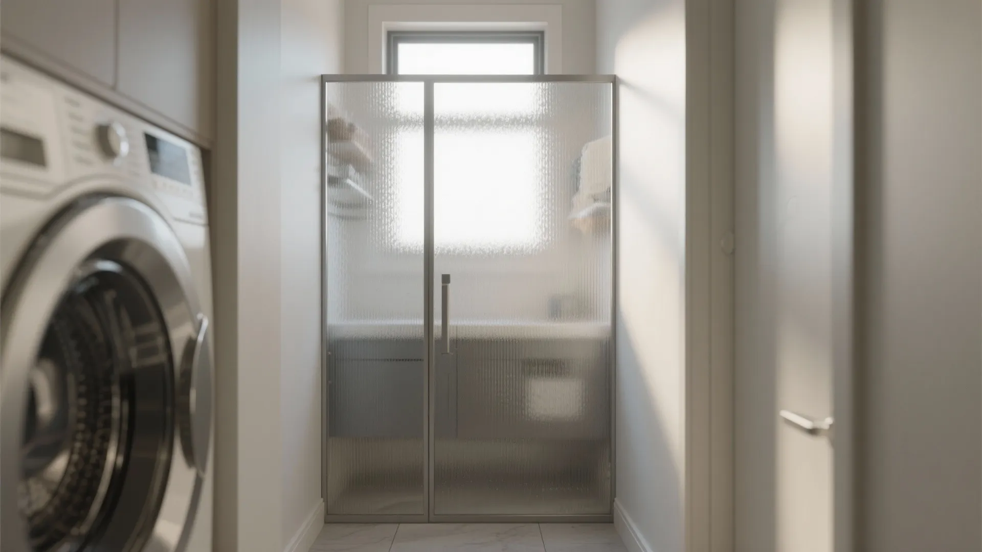 5. Frosted Glass or Transom Door — Brighten a dark laundry nook